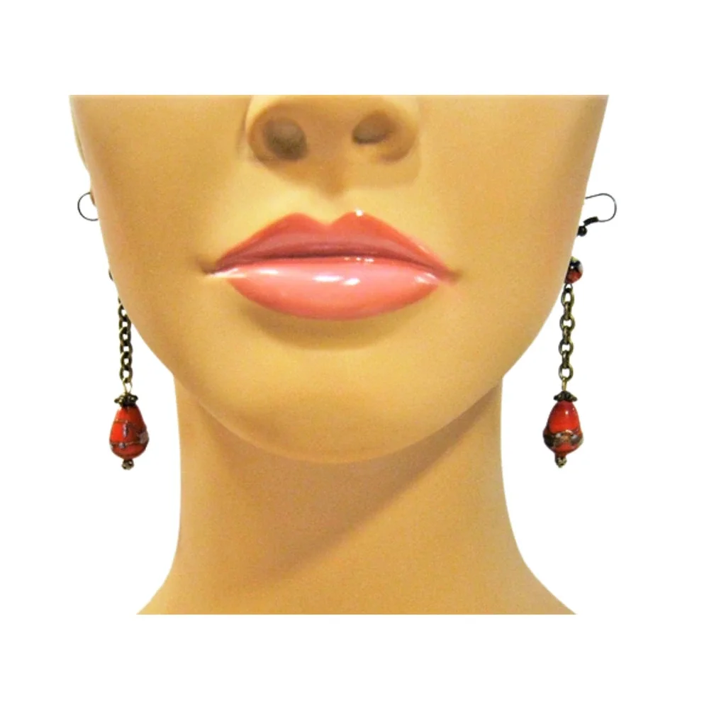 Handmade Art Glass Beaded long Dangle Drop Earrings 2 inch